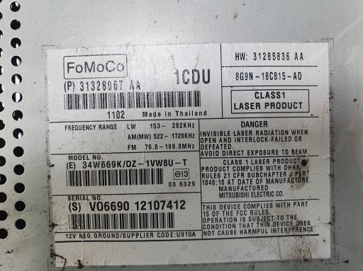 RADIO changer PLYT 31328067 VOLVO S80 2011