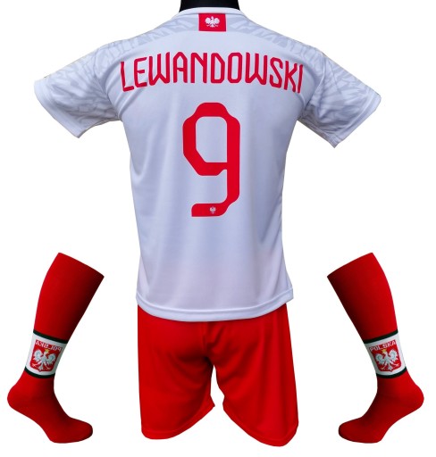 Komplet strój piłkarski Lewandowski Polska koszulka + spodenki + getry : XL