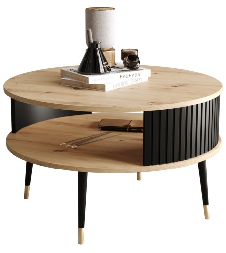 Stolik Kawowy Okrągły Moonday Z Półką Luxory Dąb Artisan/lamele Czarne
