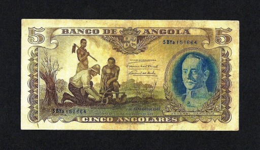 ANGOLA 5 ANGOLARES 1947 PICK-77 VF+ B.RZADKI