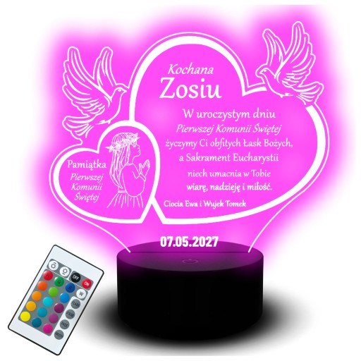 Statuetka Lampka Led na Pierwszą Komunię Świętą Grawer z Imieniem
