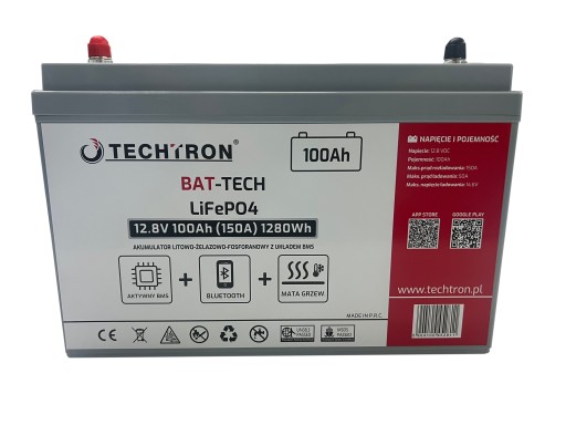 Lifepo4 аккумулятор 100ah 12,8v bms 150a bluetooth коврик bat-tech techtron