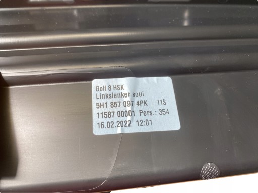 VW GOLF VIII 8 skříňka spolujezdce spolujezdce 5H1857097