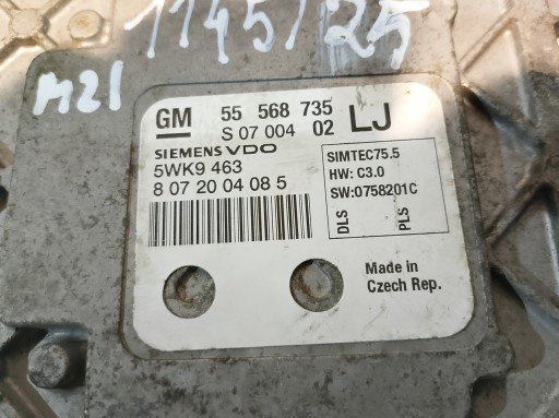 control unit of the engine OPEL ASTRA H III 3 1.6 16V 115 KM GM 55568735 5WK9463