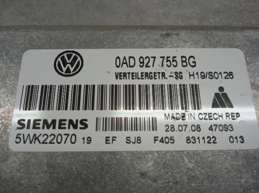 control unit gearboxes 0AD927755BG SIMENS 5WK22070 Volkswagen Touareg and