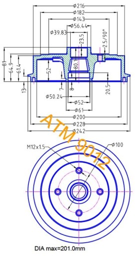 9012 / ATM HAM БАРАБАН. DAEWOO LANOS-ЗАДНИЙ 9012