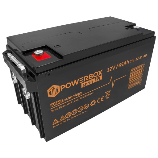 Необслуговуваний акумулятор powerbox tpl 65-12 vrla agm 12v 65ah довгий термін служби