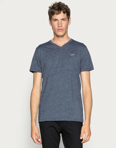 HOLLISTER TMAVOMODRÉ TRIČKO V-NECK LOGO M7Z NG8__XS