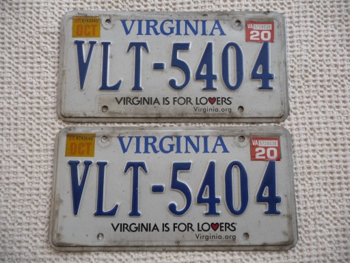 Номерной знак США VIRGINIA VLT-5404 x2