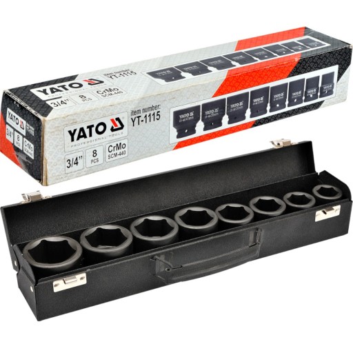 НАБОР УДАРНЫХ НАСАДОК 3/4 ДЮЙМА, 8 ДЕТАЛЕЙ. YT-1115