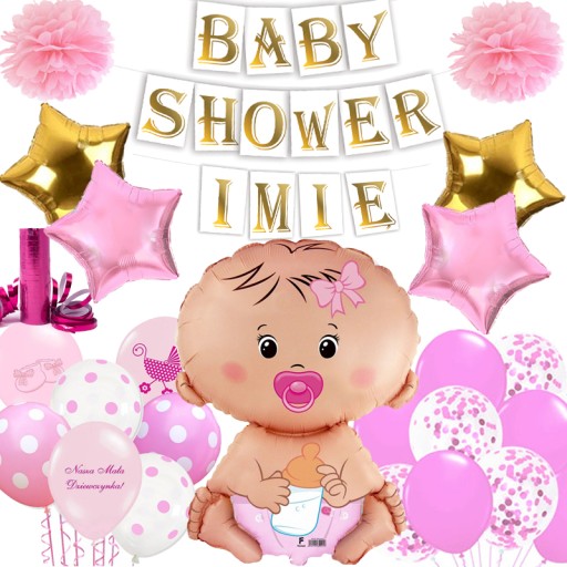 НАБІР BABY SHOWER + ІМЕННИЙ БАНЕР ПОВІТРЯНІ КУЛІ СЕРПЕНТИН