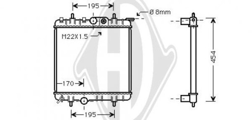 DCM2762 - Радіатор, система охолодження двигуна peugeot 206/206cc 98-08р