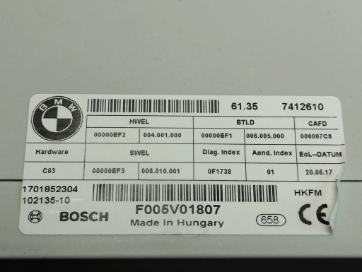 BMW X1 F48 Unité de contrôle du capot Arrière 7412610