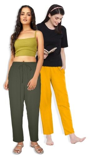 Dámske polyesterové nohavice Pantoneclo (žlté + olivové) – Combo Pack