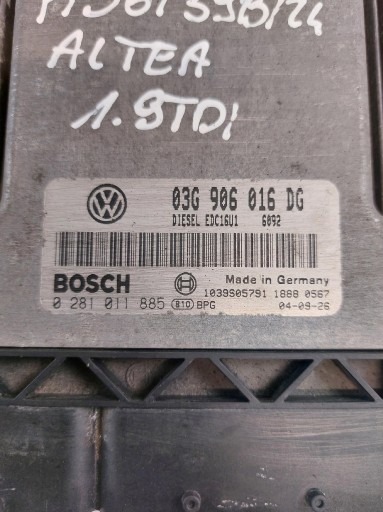 control unit of the engine SEAT ALTEA 1.9TDI 77KW 03G906016DG 0281011885 BOSCH