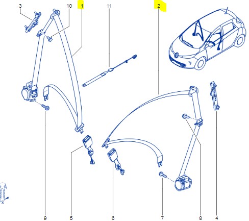 868847284R, 868852607R - РЕМІНЬ БЕЗПЕКИ ПЕРЕДНІЙ ЛІВИЙ ПРАВИЙ ZOE LIFT 19-