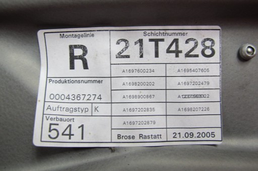 MERCEDES W169 A-KLASA B-KLASA window regulator mechanism right front front