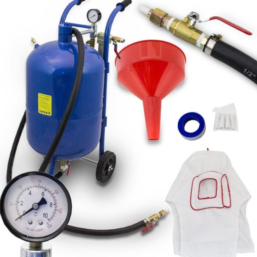 СИФОННЫЙ ПЕСКОСТРУЙНЫЙ АППАРАТ 38Л + ШЛАНГ 2,5 М 4 НАСАДКИ МОБИЛЬНЫЙ