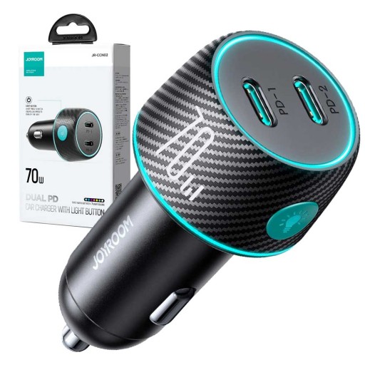Автомобільний зарядний пристрій JOYROOM 2x USB C 70W LED