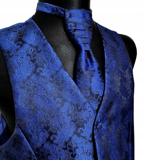 Chabrowa Modrá vesta do obleku s kaskádovou kravatou veľ. 44