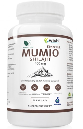 Wish Mumio Shilajt 400mg 90 kaps na Silné Kosti Močový systém Chudnutie