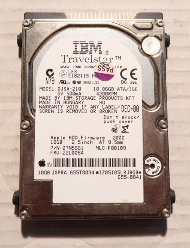 Dysk 2,5' 10GB 10,06GB IDE PATA IBM Travelstar DJSA-210