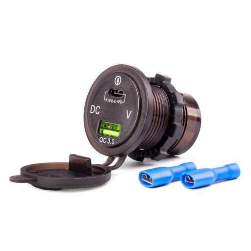 Автомобильное зарядное устройство USB вольтметр QC USB-C AMiO