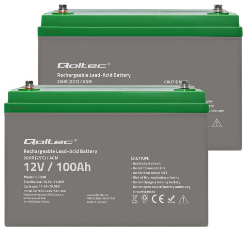 2x agm батарея qoltec 12v 100ah ups човновий кемпер перетворювач ділянки