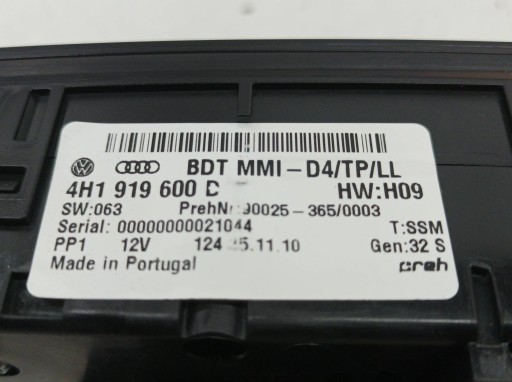 control panel RADIA 4H1919600D Audi A8 III (2010- ) D4