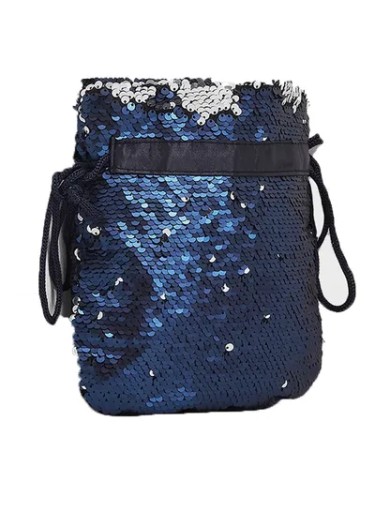 Malá kabelka s flitrami PIECES modrá