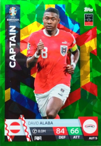 ЄВРО 2024 TOPPS МАТЧ ATTAX EMERALD CAPITAN AUT 5 ДАВІД АЛАБА