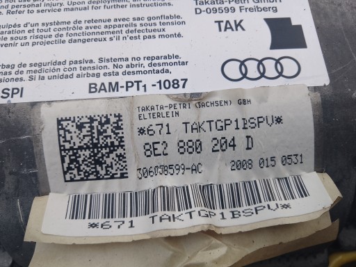 airbag airbag of the passenger AUDI A4 B7 8E2880204D