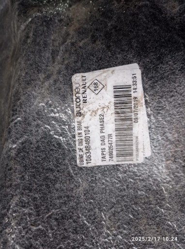 carpet mats floor RENAULT ZOE LIFT 749025477R