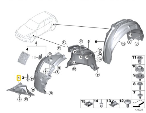 ПОДКРЫЛОК ТРЕУГОЛЬНИК ЛЕВАЯ ПЕРЕДНЯЯ BMW F22 F23 7260737 НОВЫЕ OE изображение 1