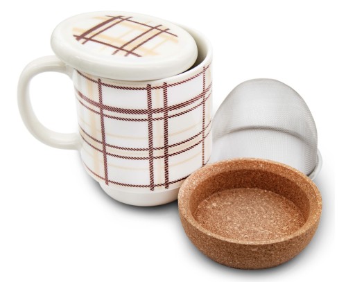 Šálek se sítkem a víčkem béžový hnědý Bella Fiore porcelán 380 ml bylinky káva