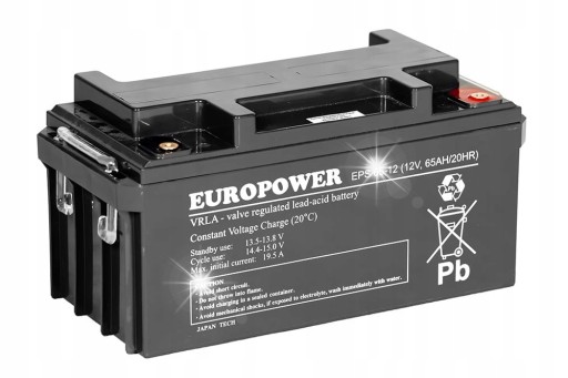 Europower eps series agm акумулятор 12v 65ah (термін служби 8-12 років)