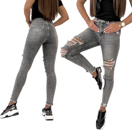 Spodnie JEANSOWE SKINNY Z Przetarciami Szare XL