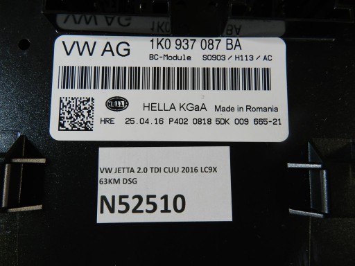 VW JETTA 5C riadiaca jednotka komfortu 1K0937087BA