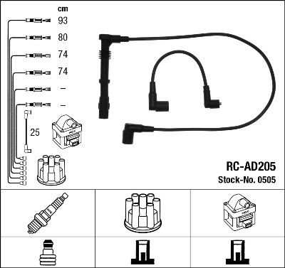 Ngk 0505 кабелі запалювання для audi 80 (89, 89q, 8a, b3) купе (89, 8b)