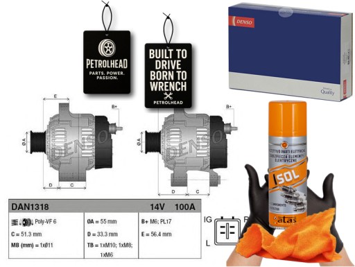 DENDAN1318#ECS-PCP+K - Генератор (14v 100a) toyota avensis verso 1.6/1.8 #petrolhead pro+ kit4