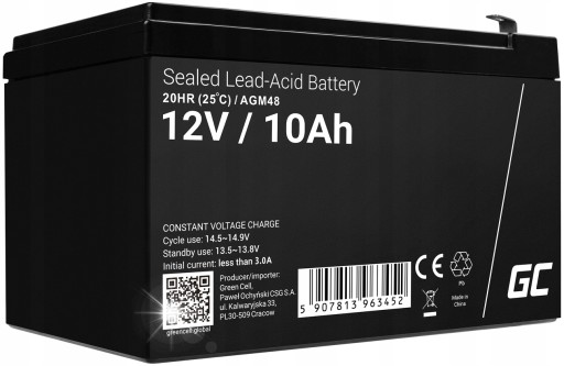 Аккумулятор agm, зеленые элементы, 12 в, 10 ач, электромобили, ибп, солнечные батареи 151x98x95