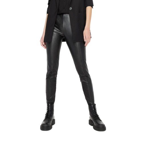 Armani Exchange ekskluzywne czarne legginsy z eko skóry