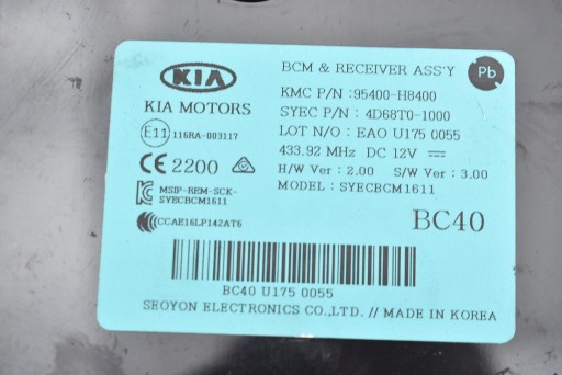 control unit module BCM 95400-H8400 KIA RIO 4 IV 1.2 16V 84 KM 16-20