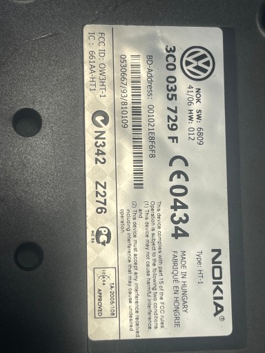 module bluetooth nokia Volkswagen OE 3C0035729F