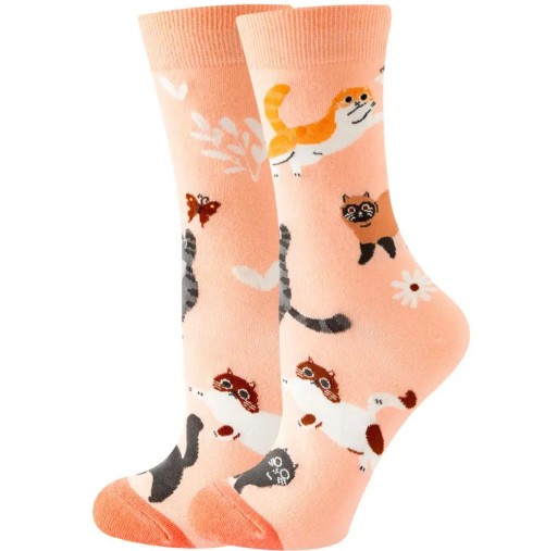 Ponožky ponožky v mačička zvieratko dámske vysoké marhuľové