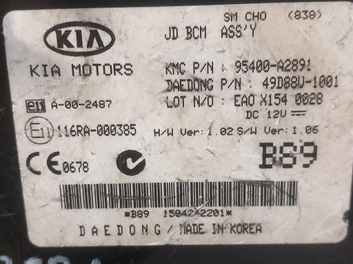 Unité de contrôle Module BCM ASSY KIA CEED II 95400-A2891 12-18