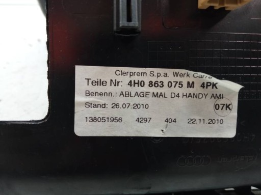 Accoudoir DEKOR TUNELU JASNY Audi A8 III (2010- ) D4