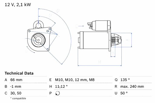 0 986 - Стартер bosch mitsubishi carisma nissan interstar primastar