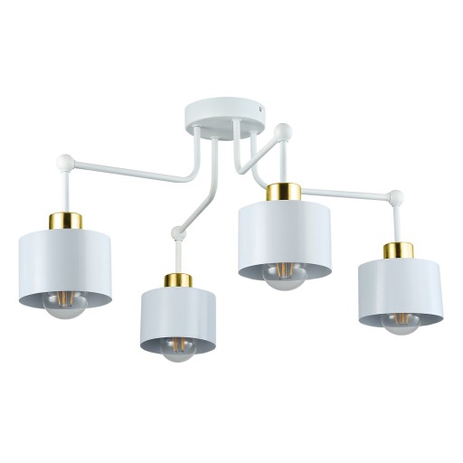 Lampa biała na 4 żarówki klasyczna z dodatkiem złotego koloru