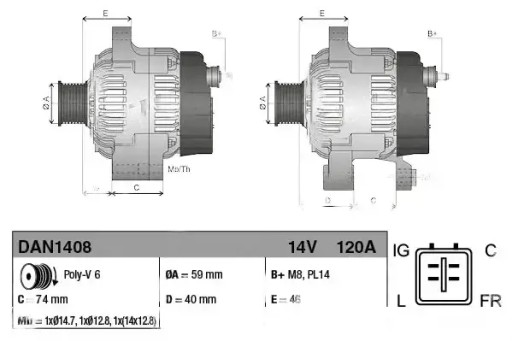 Генератор 120a dan1408 denso jaguar s-type